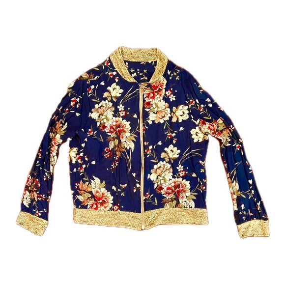 🚨CLEARANCE!!!!   ⭐️HOST PICK⭐️ Untagged Floral/Gold Bomber-Style Sweater/Jacket - Picture 1 of 5